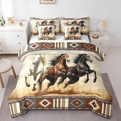Erosebridal Horse 7 Piece Bedding Set Full Size,Southwestern Aztec Bed in a Bag,Ethnic Mexican Bed Set Includes Comforter, Sheet Set, Pillowcases & Pillow Covers All Season Bedroom Decor