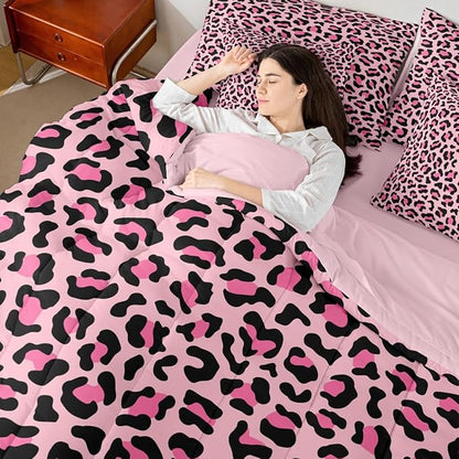 Pink Leopard Print Comforter Set Full Size,Wild Animal Skin Luxury Kids Bedding Set,African Cheetah Wildlife Fur Bed Set 7 Pieces(Comforter+Fitted+Flat Sheet+Pillowcase+Pillow Cover)