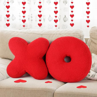 Cumule 2 Pcs Valentine's Day XO Pillow Plush Red Cute Plush Soft Throw Pillows for Valentines Day Living Room Bedroom Decor Gift