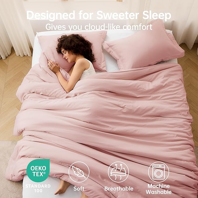 MUXHOMO King Size Comforter Set, All Season Ultra Soft Down Alternative Bedding - 3 Piece Lightweight Bed Set Includes 1 Comforter (104"x90") and 2 Pillow Shams (20"x36"), Rose Gold