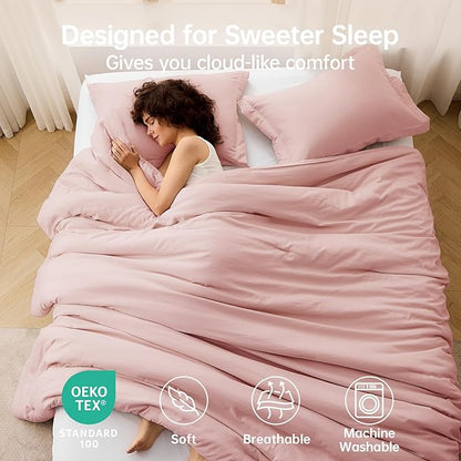 MUXHOMO King Size Comforter Set, All Season Ultra Soft Down Alternative Bedding - 3 Piece Lightweight Bed Set Includes 1 Comforter (104"x90") and 2 Pillow Shams (20"x36"), Rose Gold