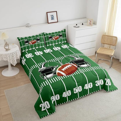 Feelyou Rugby Comforter Set Toddler Size Soccer Ball Game Comforter for Boys Girls Teens Football Bedding Set Gift for Football Lover Duvet Set Grass Green Quilt Set