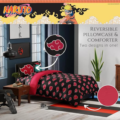Collectibles Naruto Anime Akatsuki Bedding 7 Piece Super Soft Reversible Comforter and Sheet Set with Sham, Full, (Officially Licensed Product) by Franco