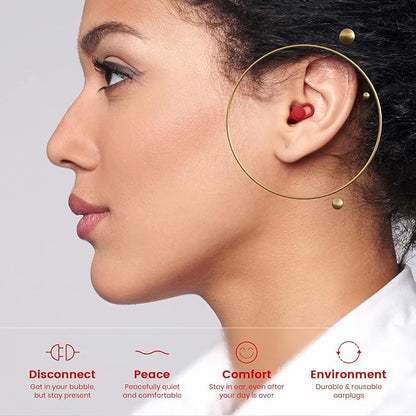 Silicone Ear Plugs for Noise Reduction - Reusable Soft Comfortable Earplugs for Sleeping,Noise Sensitivity & Flights -16 Ear Tips in XS/S/M/L, with 2 Travel Boxes - 33dB Noise Cancelling (Red)