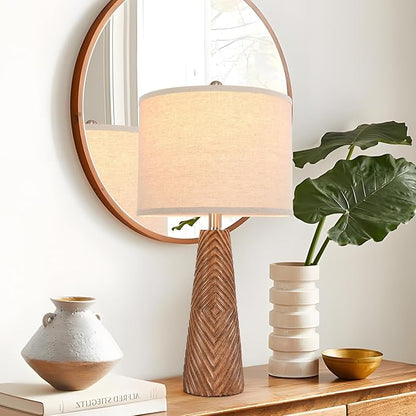 Terpsichore Nightstand Lamp Bedside Lamps Set of 2 Vintage Rustic Farmhouse Table Lamp 3 Way Dimmable Horizontal Stripe Light,for Living Room Bedroom,USB A+C (Brown, Hing 24 Inch)