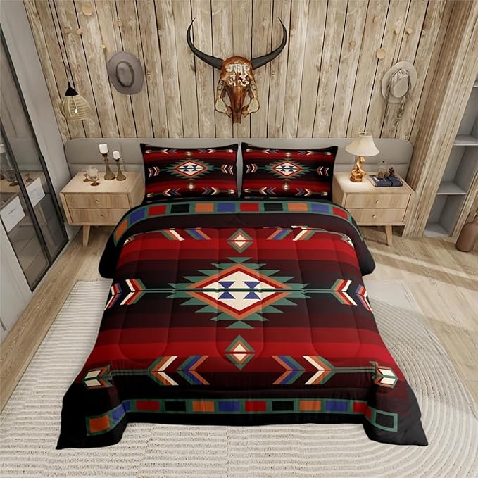 Erosebridal Farmhouse Geometric Comforter Set Full Southwestern Tribal Bedding Set Vintage Western Aztec Bedding Comforter Sets for Kids Adults Rustic Farmhouse Cabin Lodge Quilt Duvet Home Decor
