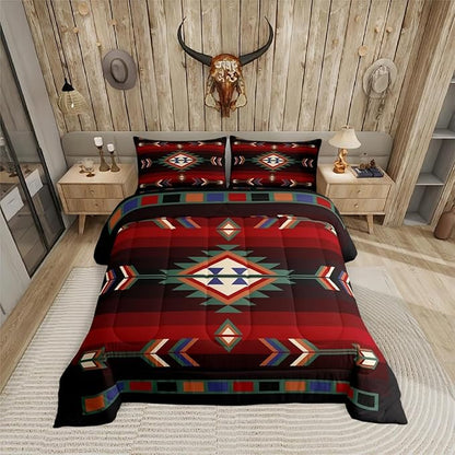 Erosebridal Farmhouse Geometric Comforter Set Full Southwestern Tribal Bedding Set Vintage Western Aztec Bedding Comforter Sets for Kids Adults Rustic Farmhouse Cabin Lodge Quilt Duvet Home Decor