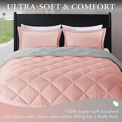 downluxe Twin Comforter Set - Pink and Grey Twin Comforter, Soft Bedding Sets for All Seasons -2 Pieces - 1 Comforter (66"x92") and 1 Pillow Sham(20"x26")