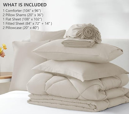 CozyLux California King Comforter Set Beige - Cal King Bed in a Bag 7 Pieces, Luxury Soft Bed Set for All Seasons, Bedding Set with Comforter, Sheets, Pillowcases & Shams