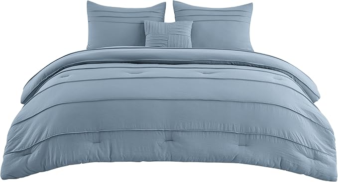 Bedsure Twin Comforter Set - 3 Pieces Pinch Pleat Bed Set, Light Blue Boho Bedding for All Season, 1 Soft Comforter, 1 Pillowcase, 1 Decorative Pillow