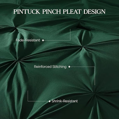 Andency Dark Emerald Green Comforter Set Full, 3 Pieces Pinch Pleat Chic Bed Comforters & Sets, All Season Soft Lightweight Microfiber Boho Bedding Comforter Set(79x90In Comforter)