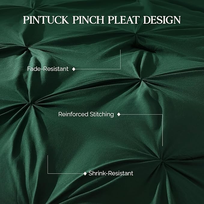 Andency California King Comforter Set Dark Green (104x96Inch), Pinch Pleat Cal King Comforter Set 3 Pieces, Oversized King Pintuck Bed Comforter, Microfiber Down Alternative Comforter Bedding Set