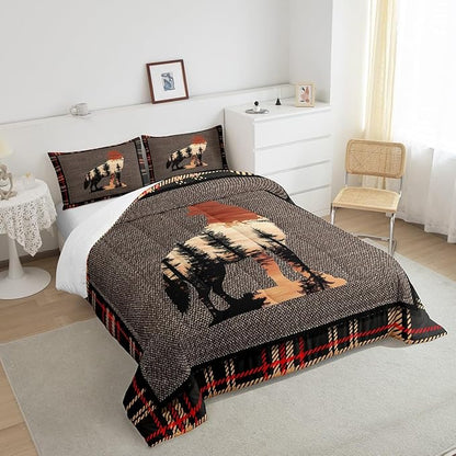 Erosebridal Wolf Bedding Set Twin Size,Howling Wolves Comforter Set for Kids Boys Girls Teens,Rustic Farmhouse Cabin Down Comforter,Safari Animals Print Duvet Insert with 1 Pillow Case,Orange Gray