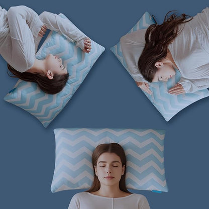 Dreamara Cooling Bed Pillows Queen Size Set of 2 – Adjustable Loft Shredded Memory Foam Pillows for Side, Back & Stomach Sleepers, Supportive & Breathable for Hot Sleepers (Blue)