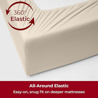 Mellanni Extra Deep Queen Sheets - 4 PC Iconic Collection Bedding - Hotel Luxury, Ultra Soft, Cooling Bed Sheets - Wrinkle, Fade, Stain Resistant (Queen, Beige)