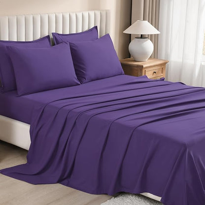 Litanika Comforter California King Size Set Purple - 7 Pieces Bed in a Bag California King Bedding Comforter Sets, Plain Lightweight Bed Set with Comforter, Sheets, Pillowcases & Shams
