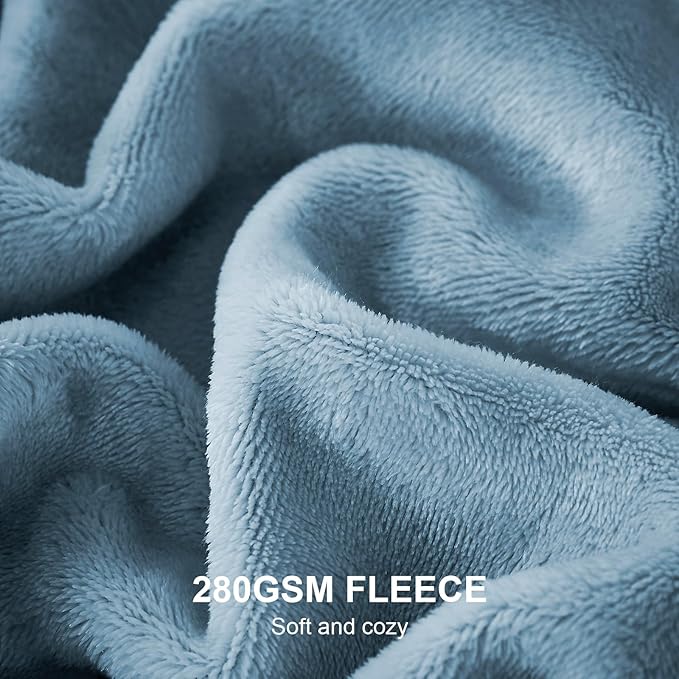 Hansleep Fleece Washed Blue Throw XL Blanket, Super Soft Flannel Fuzzy Plush Cozy Blanket for All Seasons, Washed Blue, Throw XL 50x70 Inches