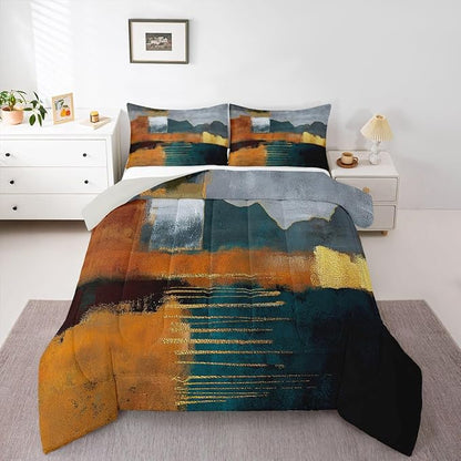Erosebridal Rainbow Tie Dye Bedding Twin Abstract Comforter Set, Colorful Grunge Down Comforter Vintage Bed Set, Patchwork Quilted Duvet Lightweight Breathable with 1 Pillowcase, Luxury Bedroom Decor