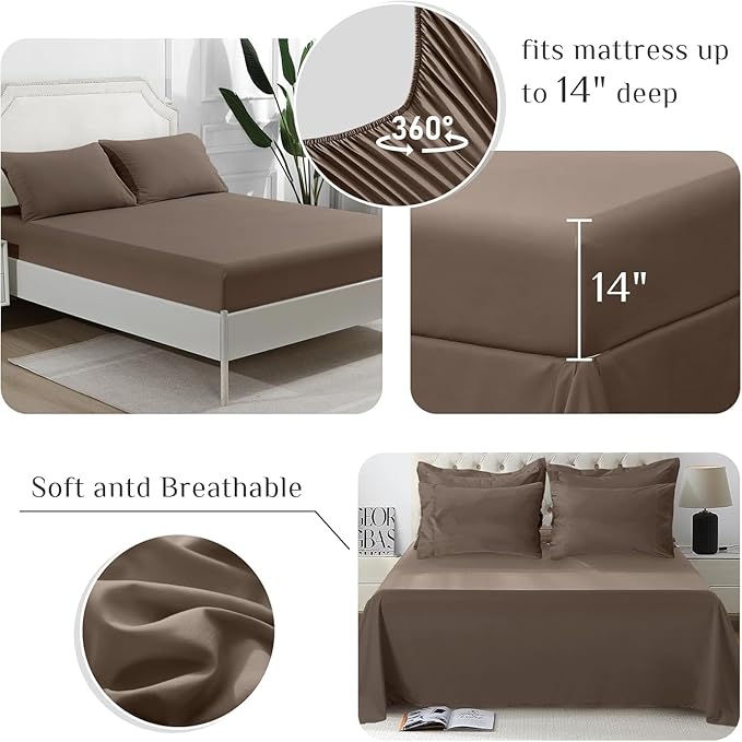 JOLLYVOGUE Full Comforter Set, Ultra-Soft Bed in a Bag Full Size 7 Pieces, Oeko-TEX Certified Bedding Set with Down Alternative Comforter, Sheets, Pillowcases & Shams, Brown