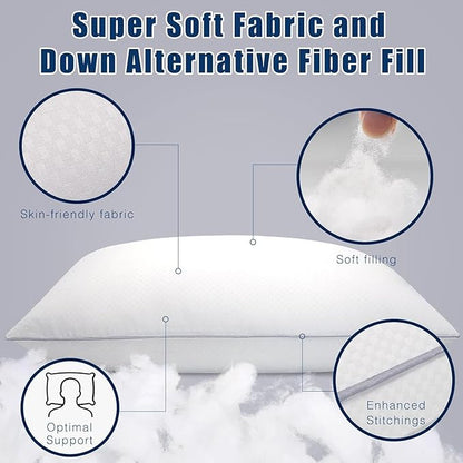 Bed Pillows for Sleeping 2 Pack, Queen Size Pillows Set of 2, Down Alternative Filling, Fluff by Patting Pillow for Back, Stomach or Side Sleepers Grey