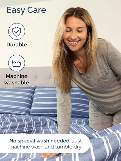 Extra Deep Twin Sheet Set - 4 Piece Breathable and Cooling Sheets - Hotel Luxury Bedding for Women, Men, Kids & Teens - Easy & Secure Fit - Soft and Wrinkle Free - Extra Deep Pockets - Blue Stripes