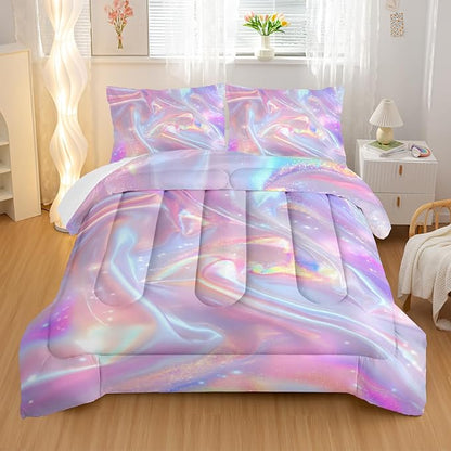 Pink Abstract Art Comforter Modern Abstract Comforter Set,Rainbow Gradient Star Bedding Set Full Size 3PCS,Mordern Art Decor All Season Lightweight Soft Microfiber with 2 Pillow Shams