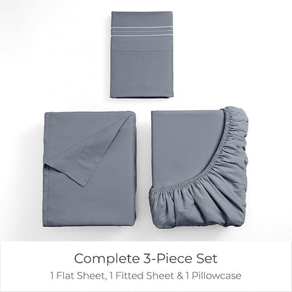 Mellanni Twin XL Sheets Set - 3 PC Iconic Collection Bedding - Hotel Luxury, Extra Soft, Cooling Bed Sheets - Wrinkle, Fade, Stain Resistant (Twin Extra Long, Mineral Gray)