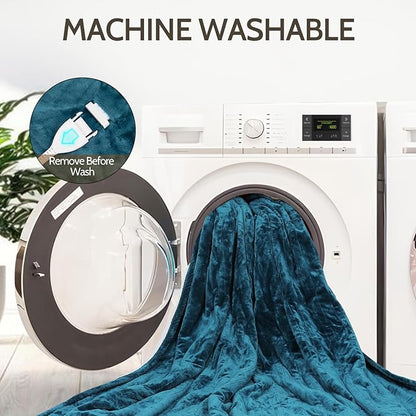 HOW'S MY HOUSE Heated Blanket Throw 50" x 60", Electric Blanket with 12 Time Settings & 6 Heating Levels, Over-Heat Protection, Flannel Sherpa Super Cozy with ETL Certification, Blue