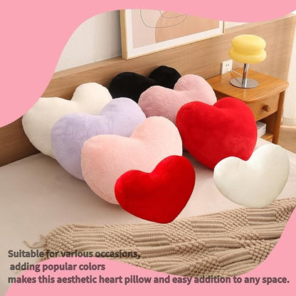 2 Pcs Heart Pillows Pink White Love Heart Shaped Throw Pillows Valentines Wedding Anniversary Faux Rabbit Fluffy Decorative Cushions for Livingroom Bed Sofa Car Couch Home Decor Aesthetic