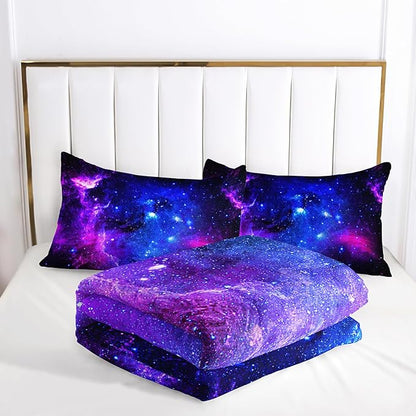 Starry Sky Comforter Sets King，Bedding Sets 3PCS for Kids,Violet Galaxy Bedding Sets All Season 1 Comforter and 2 Pillowcases