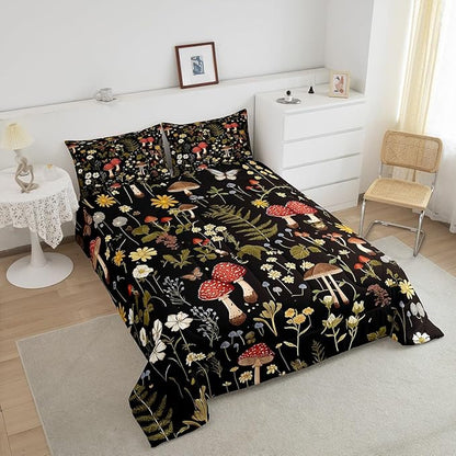 Feelyou Mushroom Comforter Set Twin Size Boho Comforter Western Decor Bedding Set Southwest Native American Design Duvet Set Room Decor Bronze Black Quilt Set