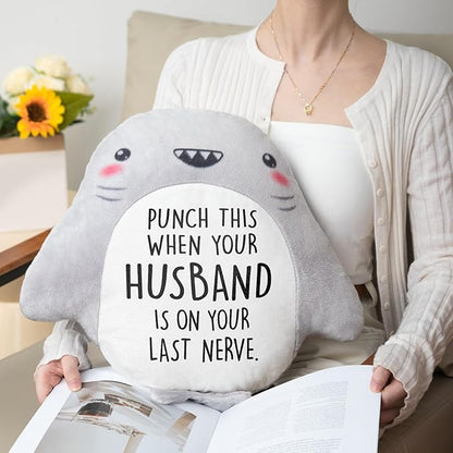 Valentines Day Gifts for Wife- Cute Shark Pillow- Wife Anniversary Birthday Gifts from Husband, Birthday/Bridal Shower Friend Gift for Women, Gag/White Elephant Gift for Adults, 15”×15”