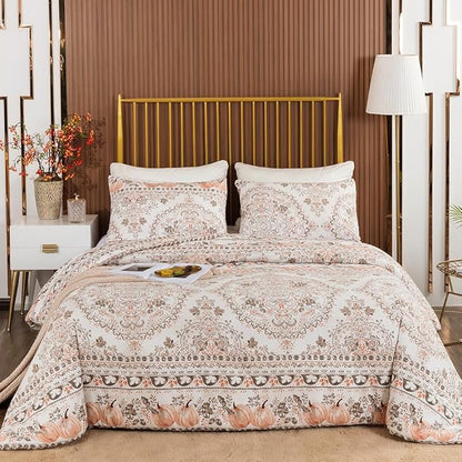 CLOTHKNOW Brown Floral Queen Comforter Set Botanical Bedding Comforter Sets Boho Comforter Pumpkin Comforter Queen with 2 x Pillow Cases