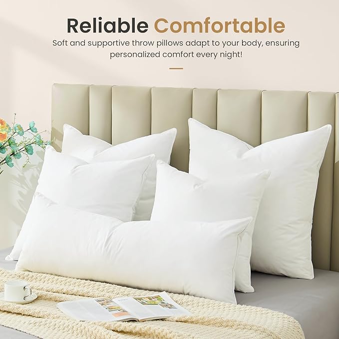 BHZ 22x22 Throw Pillow Insert, Down Feather Pillow Inserts, Decorative Soft Square White 22 x 22 Inch Pillows Insert for Couch Bed Dorm Sofa with Cover