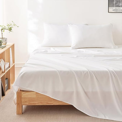 Wake In Cloud - Striped Comforter Set with Sheets, Ticking Stripe Vertical Pinstripe Neutral Farmhouse Pattern Printed, 7 Pieces Bed in a Bag, Blue White, Queen Size