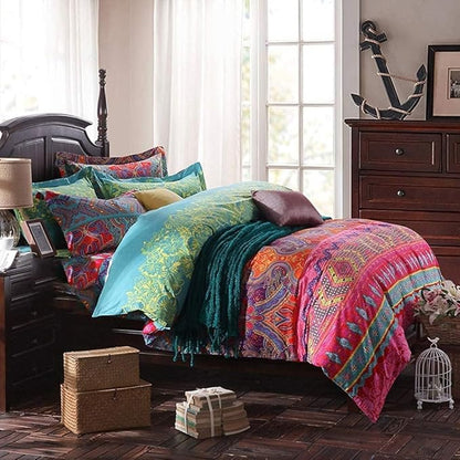 King Size Soft Chic Boho Comforter Set 3 Pieces Lightweight Exotic Yellow Orange Bohemian Mandala Colorful Retro Boho Comforter and 2 Pillowcases for All Seasons
