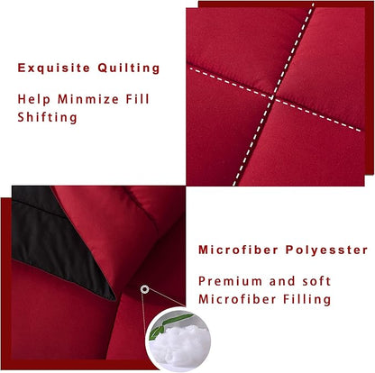DOWNCOOL Twin Comforter Set -All Season Bedding Comforters Sets with 1 Pillow Case -2 Pieces Bed Set Down Alternative Comforter Set -Red/Black Twin Bedding Sets(64"x88")