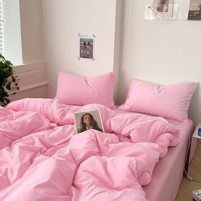 Nanko Twin XL Comforter Set Pink, All Season Soft Reversible Down Alternative Quilted Duvet Insert, Microfiber Filling, Luxury Quality Bedding Sets in a Bag for Women Men, Size 68x90 Bed Sets, Plush