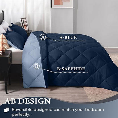 downluxe California King Comforter Set - Blue and Sapphire Cal King Comforter Set, Soft Bedding Sets for All Seasons - 3 Pieces - 1 Comforter (104"x96") and 2 Pillow Shams(20"x36")