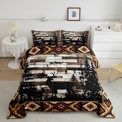 Feelyou Deer Bedding Set Wild Animal Comforter Set for Kids Boys Girls Southwestern Comforter Hunting Theme Quilt Set Bedroom Collection 3Pcs Full Size