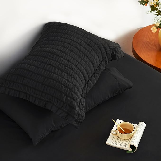 Love's cabin Seersucker Black Twin XL Comforter Set, 5-Piece All Season Lightweight Bed in a Bag Bedding Set with Comforter, Flat Sheet, Fitted Sheet, Pillowcase and Sham | Soft, Breathable, Lightweight