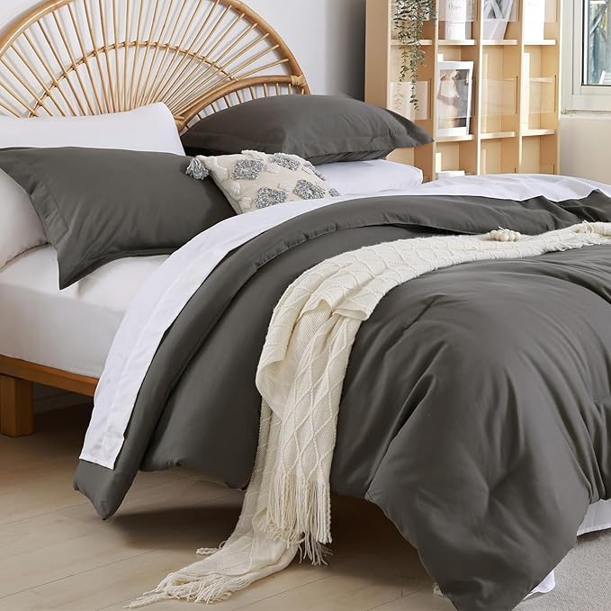 weigelia Queen Comforter Set 7 Pieces Bed Comforter Set Dark Grey Comforter Queen Size Soft Microfiber Comforter with Fitted Sheets, Flat Sheets, Pillow Shams, and Pillowcases