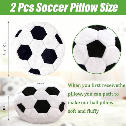 2 Pcs Soccer Pillow, Soft Fluffy Round Cushion Soccer Shaped Throw Pillows, Sports Theme Plush Pillow, Ideal Couch, Bedroom & Soccer Room Decor Valentines Day Gifts (15.8 Inch)