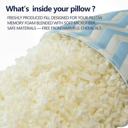 Dreamara Cooling Bed Pillows Queen Size Set of 2 – Adjustable Loft Shredded Memory Foam Pillows for Side, Back & Stomach Sleepers, Supportive & Breathable for Hot Sleepers (Blue)
