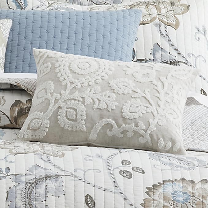 Levtex Home - Maileen Neutral Blue - Decorative Pillow (14x18in.) - Suzani - Taupe and Cream