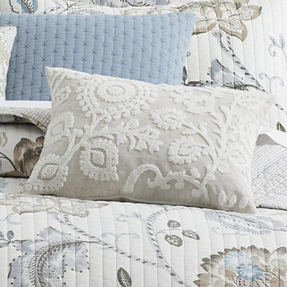 Levtex Home - Maileen Neutral Blue - Decorative Pillow (14x18in.) - Suzani - Taupe and Cream