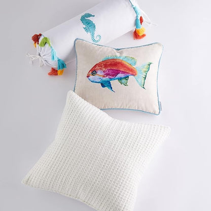 Levtex Home Seahorse Embroidered Neckroll, Coastal, Embroidered, 100% Cotton, Multi