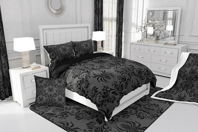 Feelyou Adults Gothic Comforter Set Twin Size Dark Olive Green Damask Bedding Set for Kids Boys Girls Spider Duvet Quilt Bedroom Decor Microfiber 2 Pcs with 1 Pillow Cases