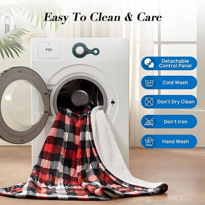 Westinghouse Full Size Heated Blanket Electric Blanket, Flannel & Sherpa Heating Blanket with10 Heating Levels & 1 to 12 Hours Heating Time Settings, Fast Heating Blanket Red Plaid, 72x84 Inches