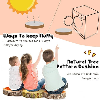 Juexica 8 Pcs Decorative Soft Round Throw Pillow Circle Seating Tree Stump Pillow 3D Digital Print Stump Cushion Flexible Seating Floor Cushion Natural Wood Forest Decor for Classroom Home Couch